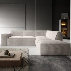 Monet - Hoekbank 4-zits met chaise longue - Ribstof beige - Rechts
