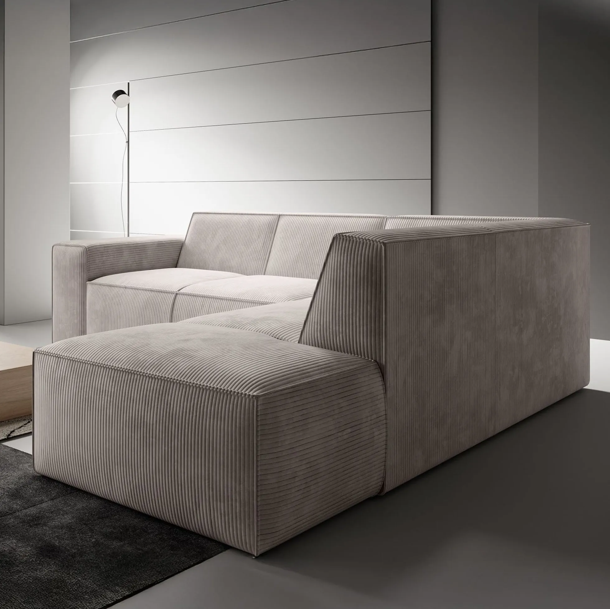 Monet - Hoekbank 4-zits met chaise longue - Ribstof beige - Rechts