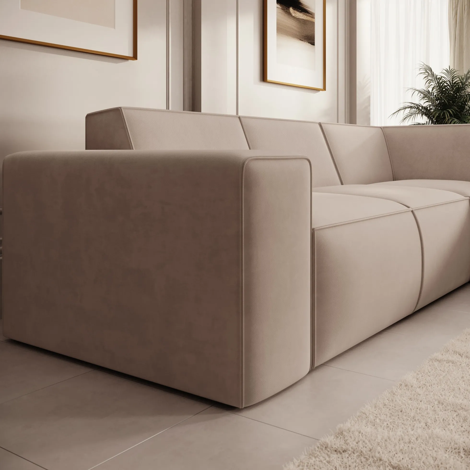 Monet - Hoekbank 4-zits met chaise longue - Stof beige - Rechts - 261x