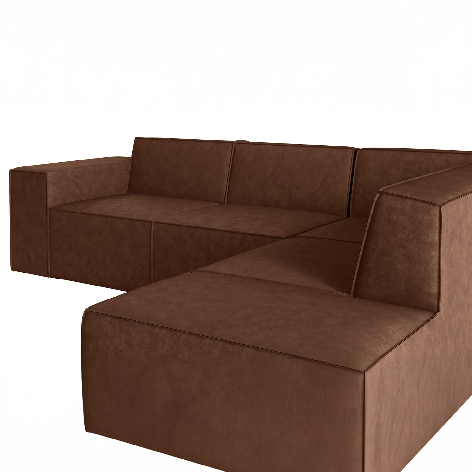 Monet - Hoekbank 4-zits met chaise longue - Kunstleer cognac - Rechts