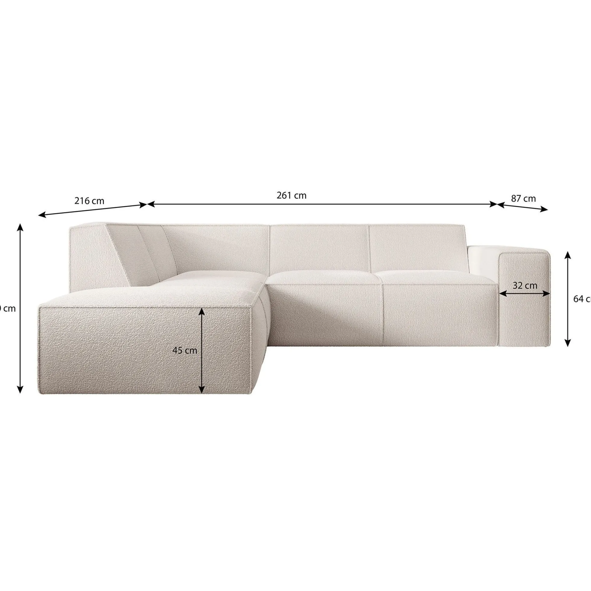 Monet - Hoekbank 4-zits met chaise longue - Kunstleer beige - Links