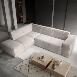 Monet - Hoekbank 4-zits met chaise longue - Ribstof beige - Links