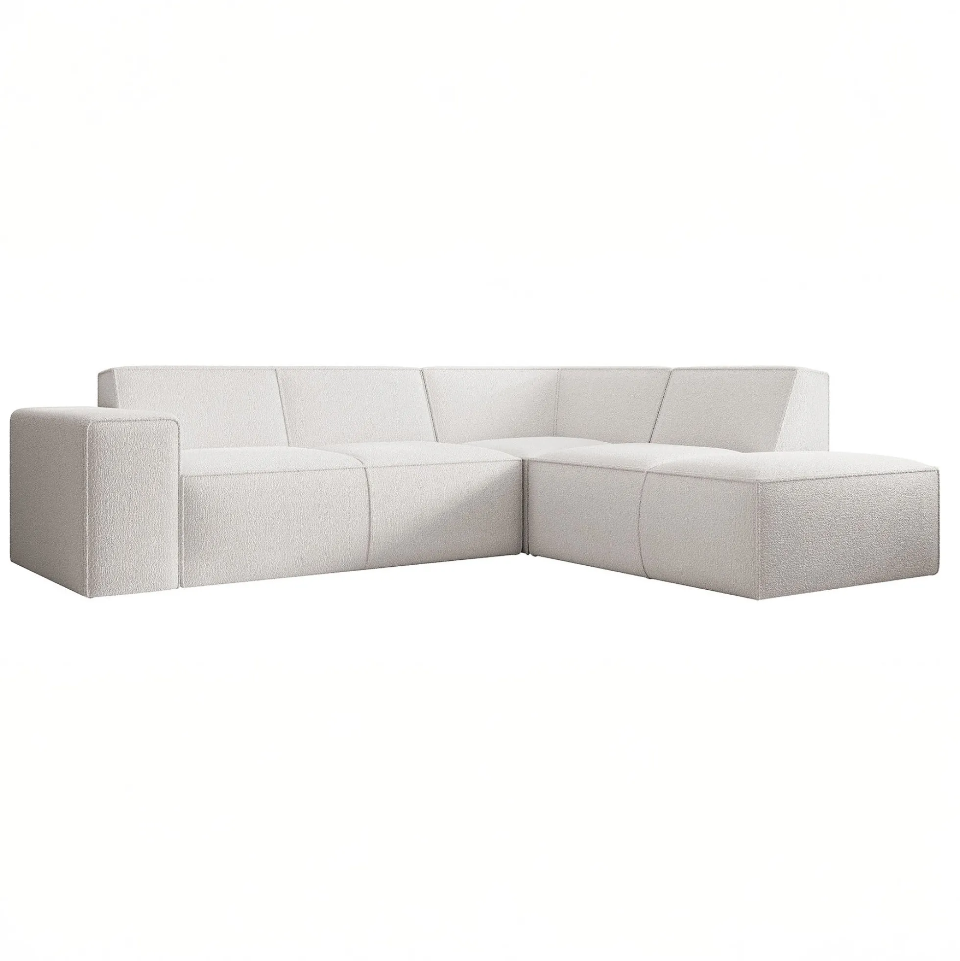 Monet - Hoekbank 4-zits met chaise longue - Teddystof wit - Rechts