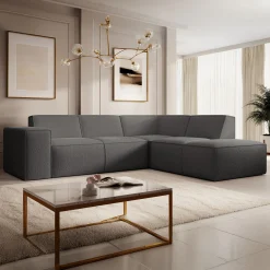 Monet - Hoekbank 4-zits met chaise longue - Teddystof grijs - Rechts