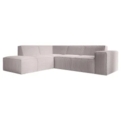 Monet - Hoekbank 4-zits met chaise longue - Fluffy ribstof beige - Lin