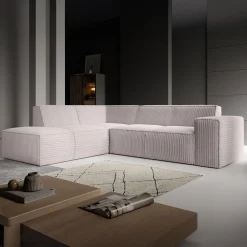 Monet - Hoekbank 4-zits met chaise longue - Fluffy ribstof beige - Lin