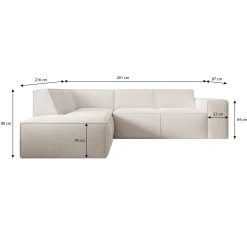 Monet - Hoekbank 4-zits met chaise longue - Teddystof grijs - Links