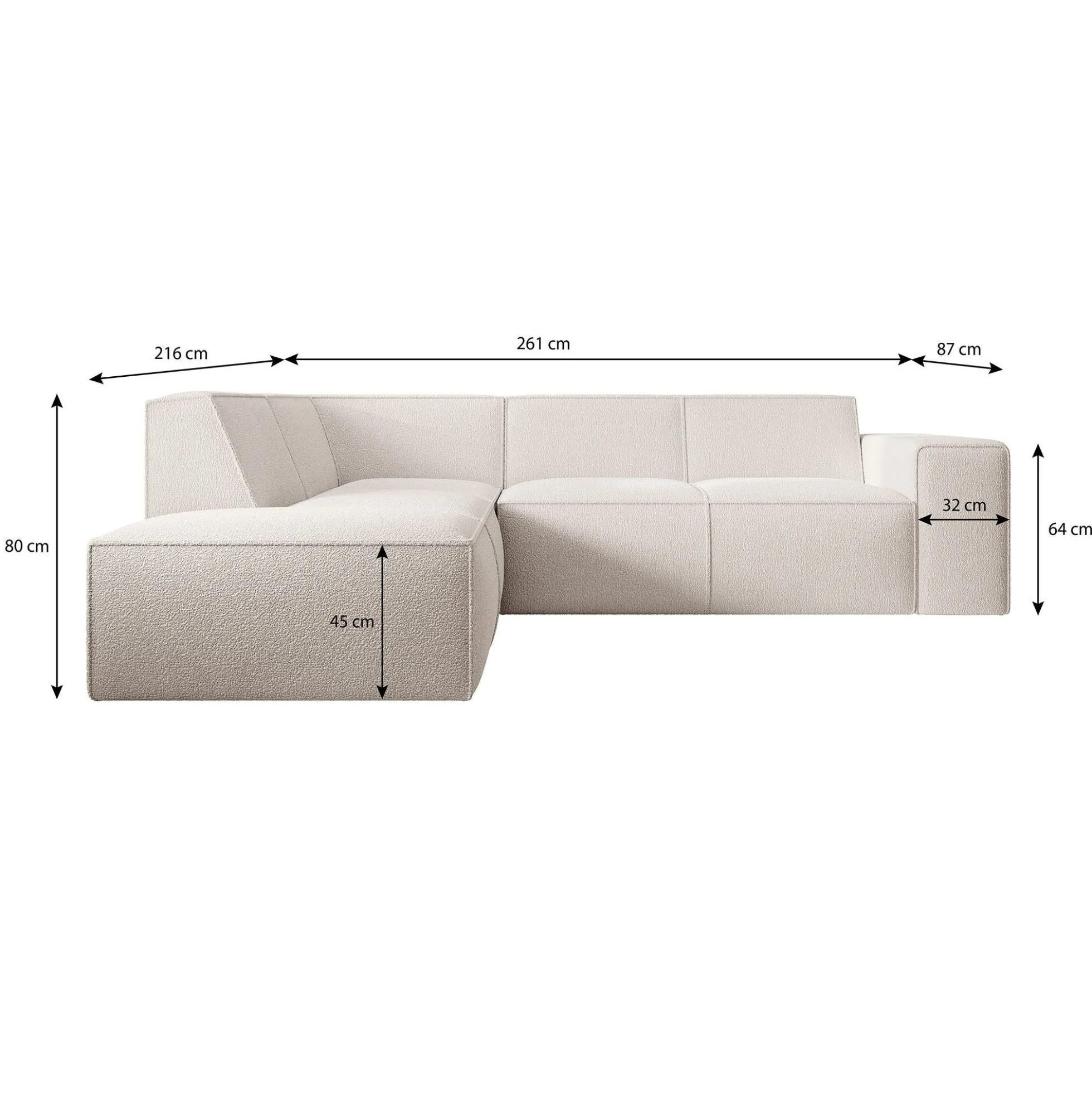 Monet - Hoekbank 4-zits met chaise longue - Teddystof grijs - Links
