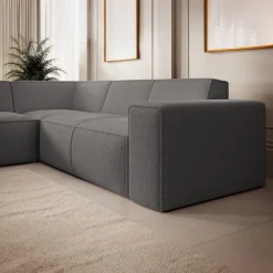 Monet - Hoekbank 4-zits met chaise longue - Teddystof grijs - Links