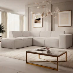 Monet - Hoekbank 4-zits met chaise longue - Teddystof beige - Links