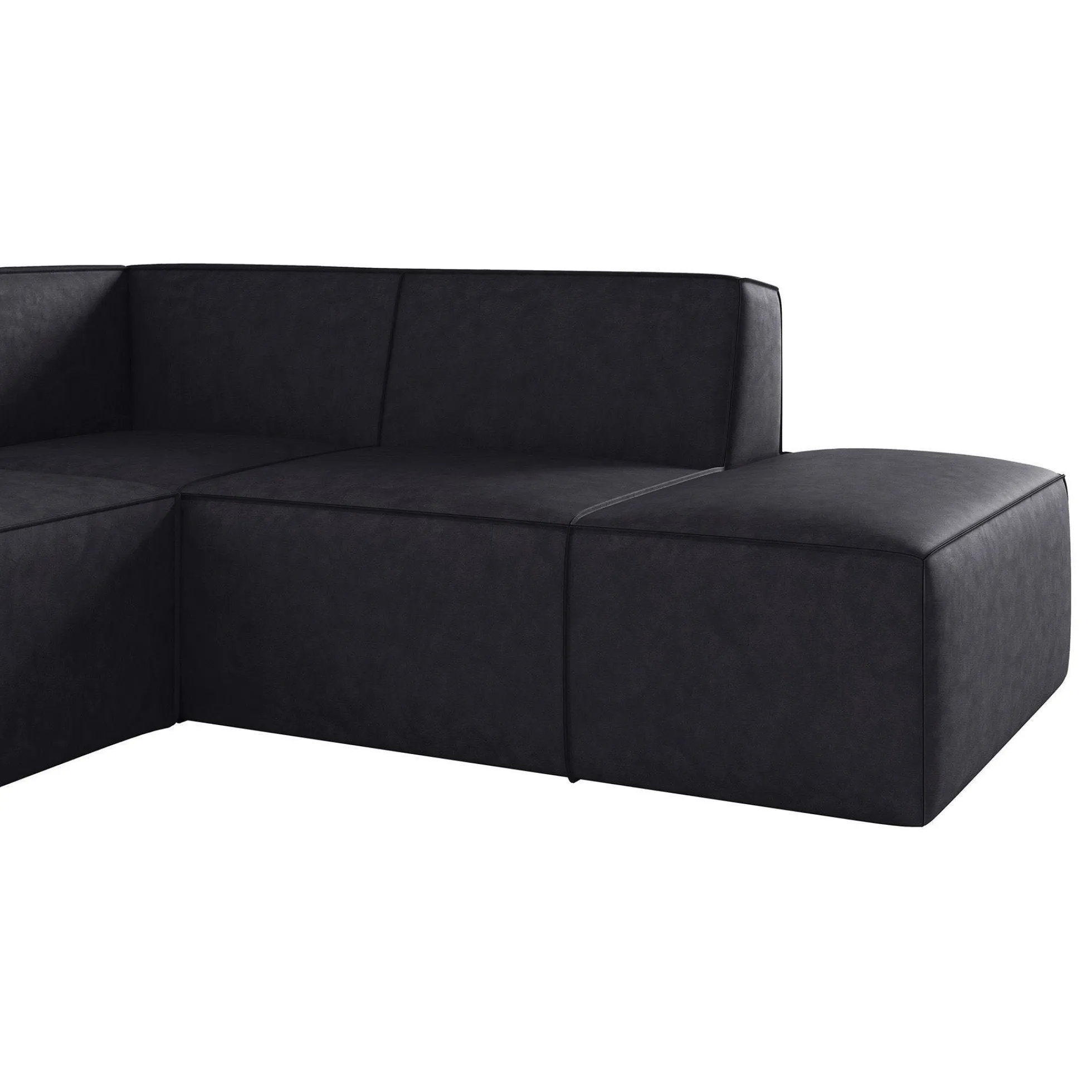 Monet - Hoekbank 4-zits met chaise longue - Kunstleer zwart - Rechts