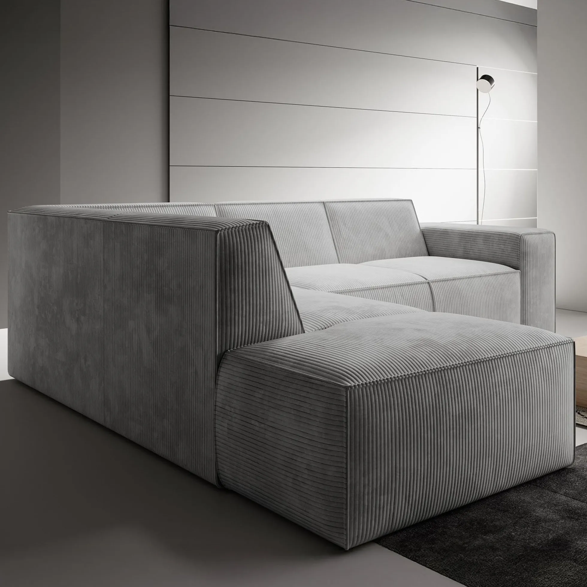 Monet - Hoekbank 4-zits met chaise longue - Ribstof grijs - Links