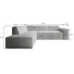 Monet - Hoekbank 4-zits met chaise longue - Ribstof grijs - Links