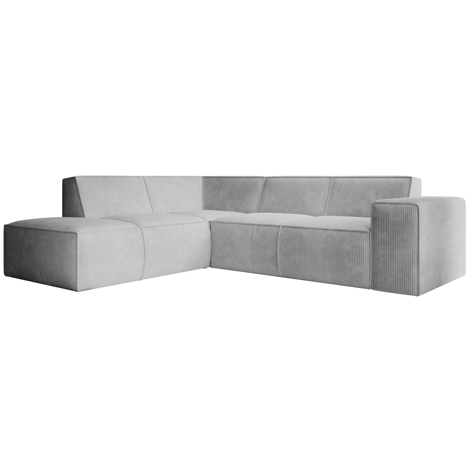 Monet - Hoekbank 4-zits met chaise longue - Ribstof grijs - Links
