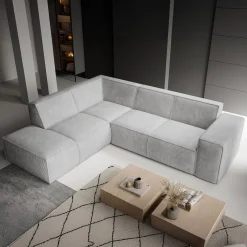Monet - Hoekbank 4-zits met chaise longue - Ribstof grijs - Links