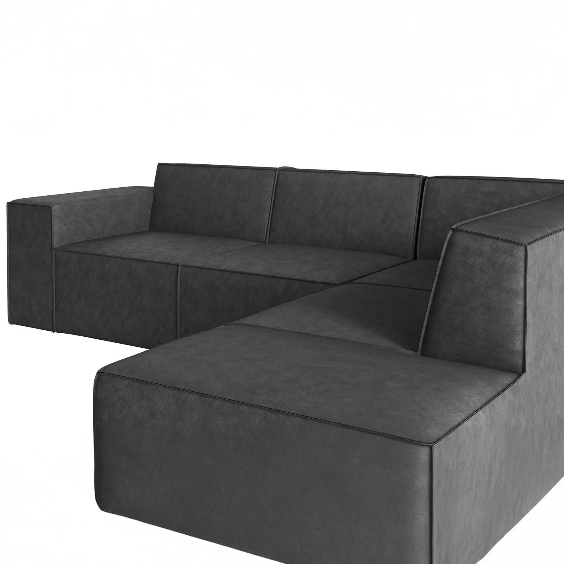 Monet - Hoekbank 4-zits met chaise longue - Kunstleer grijs - Rechts