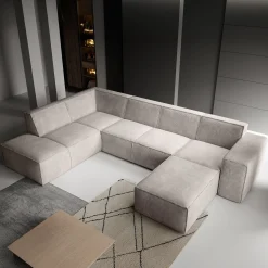 Monet XL - Hoekbank 5-zits met chaise longue - Ribstof beige - Rechts