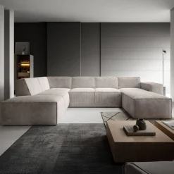 Monet XL - Hoekbank 5-zits met chaise longue - Ribstof beige - Rechts