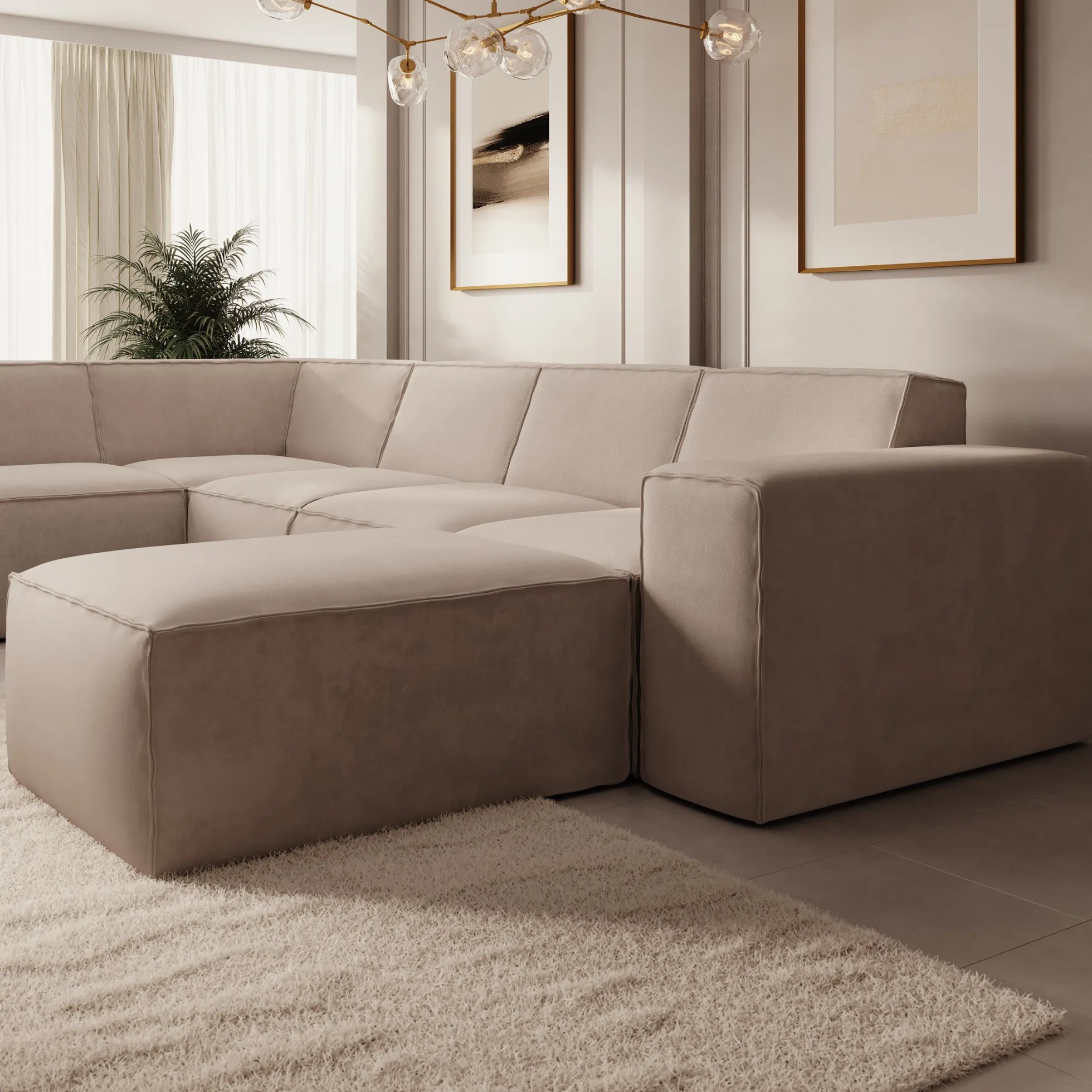 Monet XL - Hoekbank 5-zits met chaise longue - Stof beige - Rechts - 3