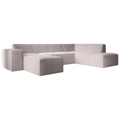 Monet XL - Hoekbank 5-zits met chaise longue - Fluffy ribstof beige -