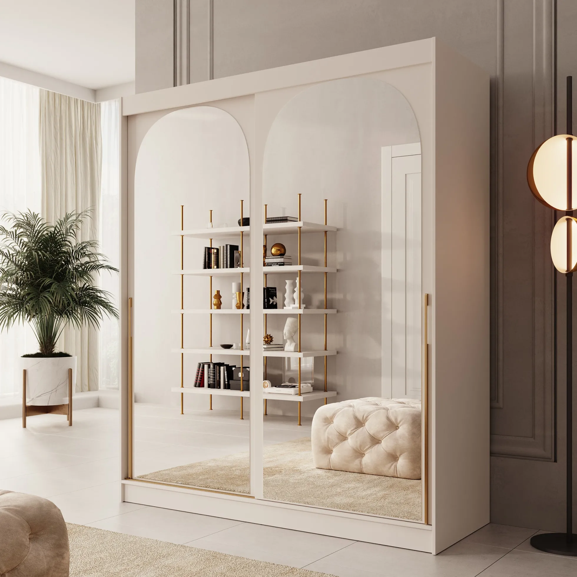 Moniq - Kledingkast met 2 schuifdeuren - Beige - 180x65x215