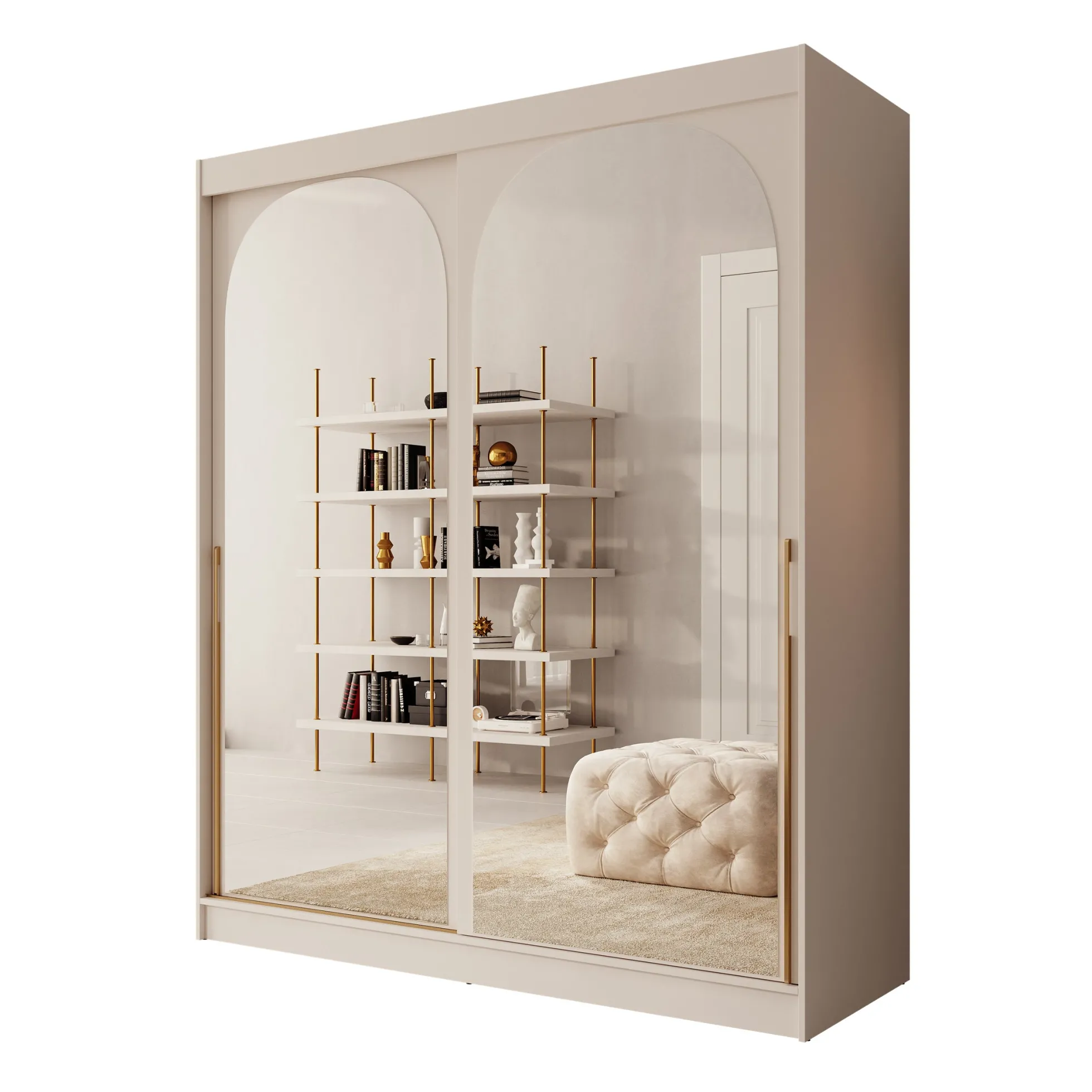 Moniq - Kledingkast met 2 schuifdeuren - Beige - 180x65x215