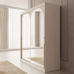 Moniq - Kledingkast met 2 schuifdeuren - Beige - 180x65x215