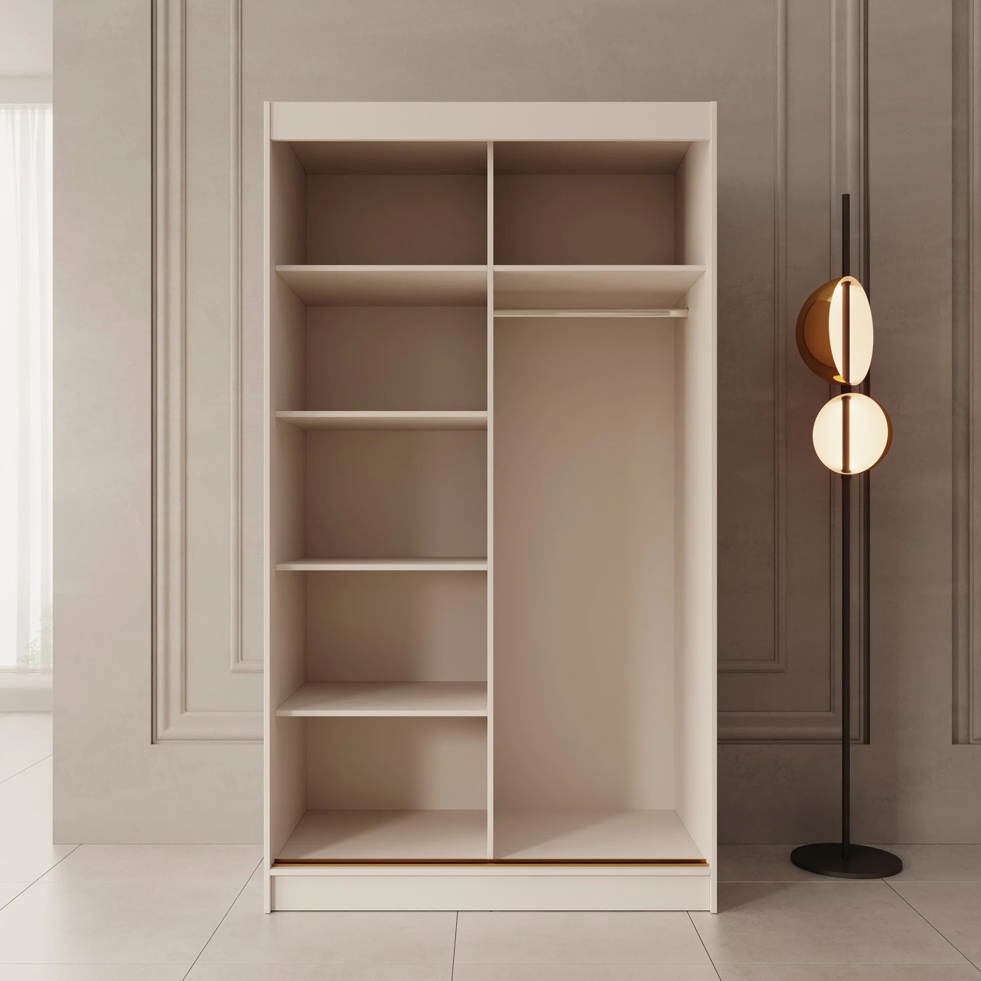 Moniq - Kledingkast met 2 schuifdeuren - Beige - 120x65x215