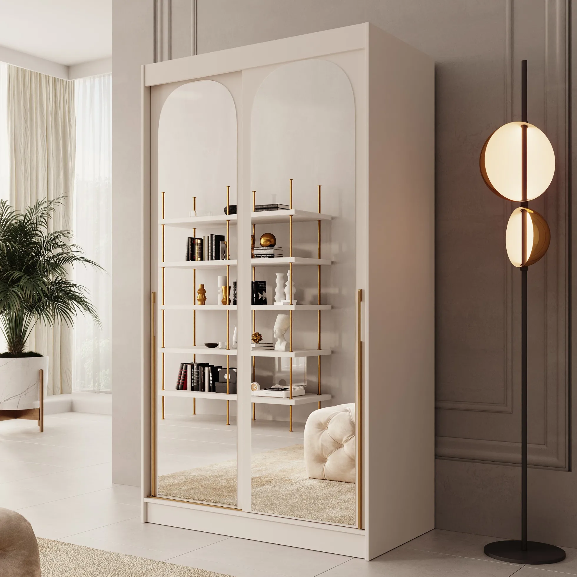 Moniq - Kledingkast met 2 schuifdeuren - Beige - 120x65x215