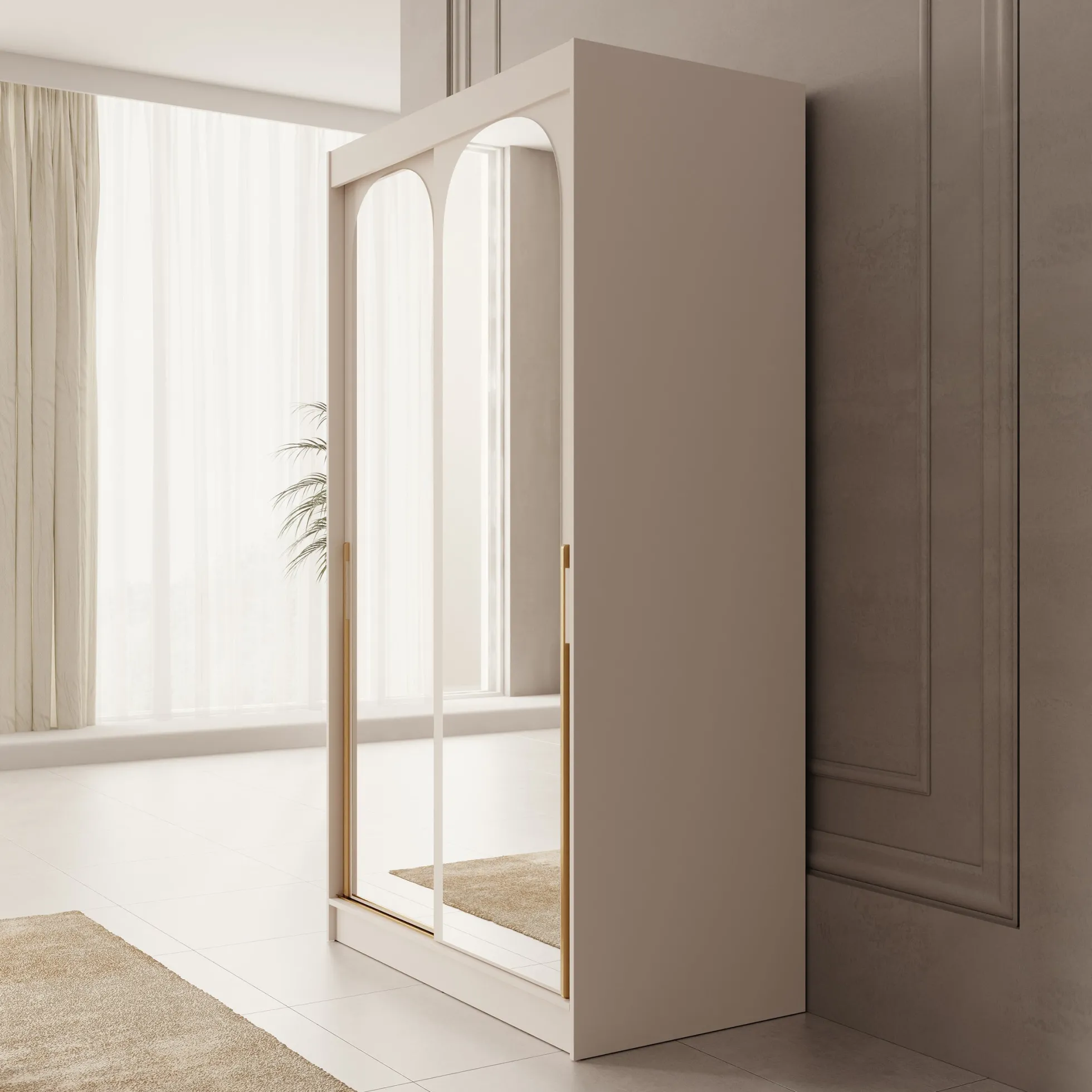 Moniq - Kledingkast met 2 schuifdeuren - Beige - 120x65x215