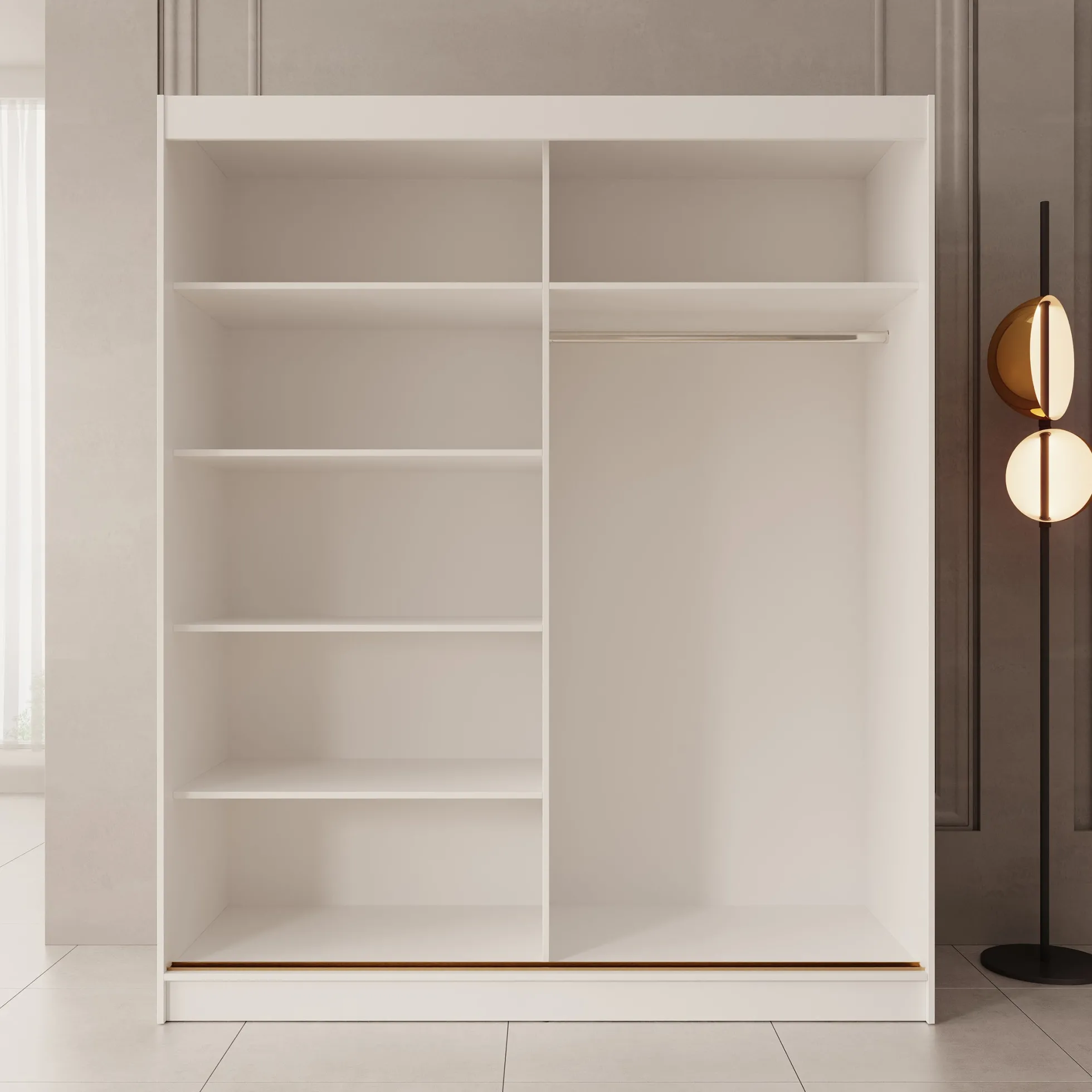 Moniq - Kledingkast met 2 schuifdeuren - Wit - 180x65x215 cm