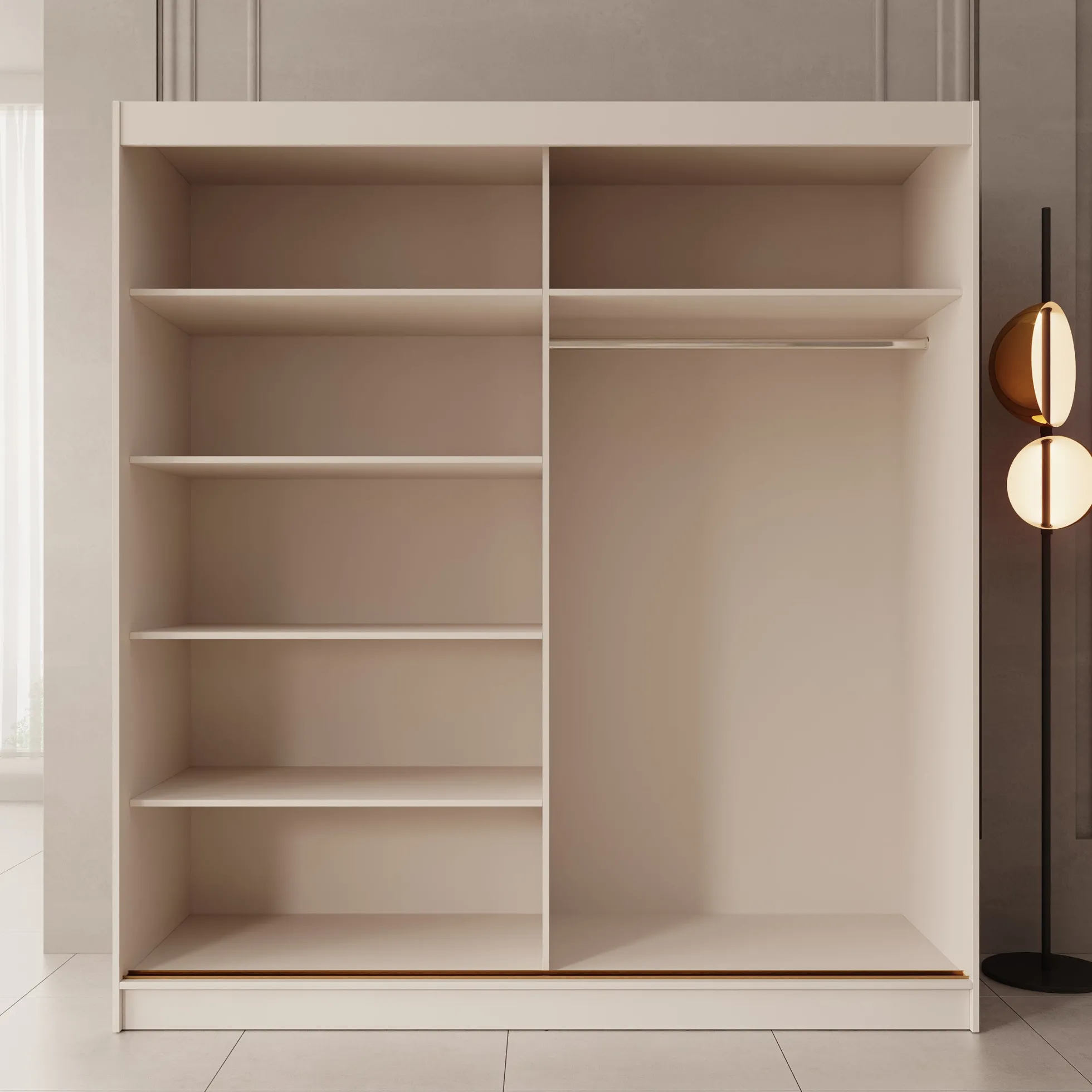 Moniq - Kledingkast met schuifdeuren - Beige - 200x65x215 cm