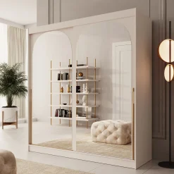 Moniq - Kledingkast met schuifdeuren - Beige - 200x65x215 cm