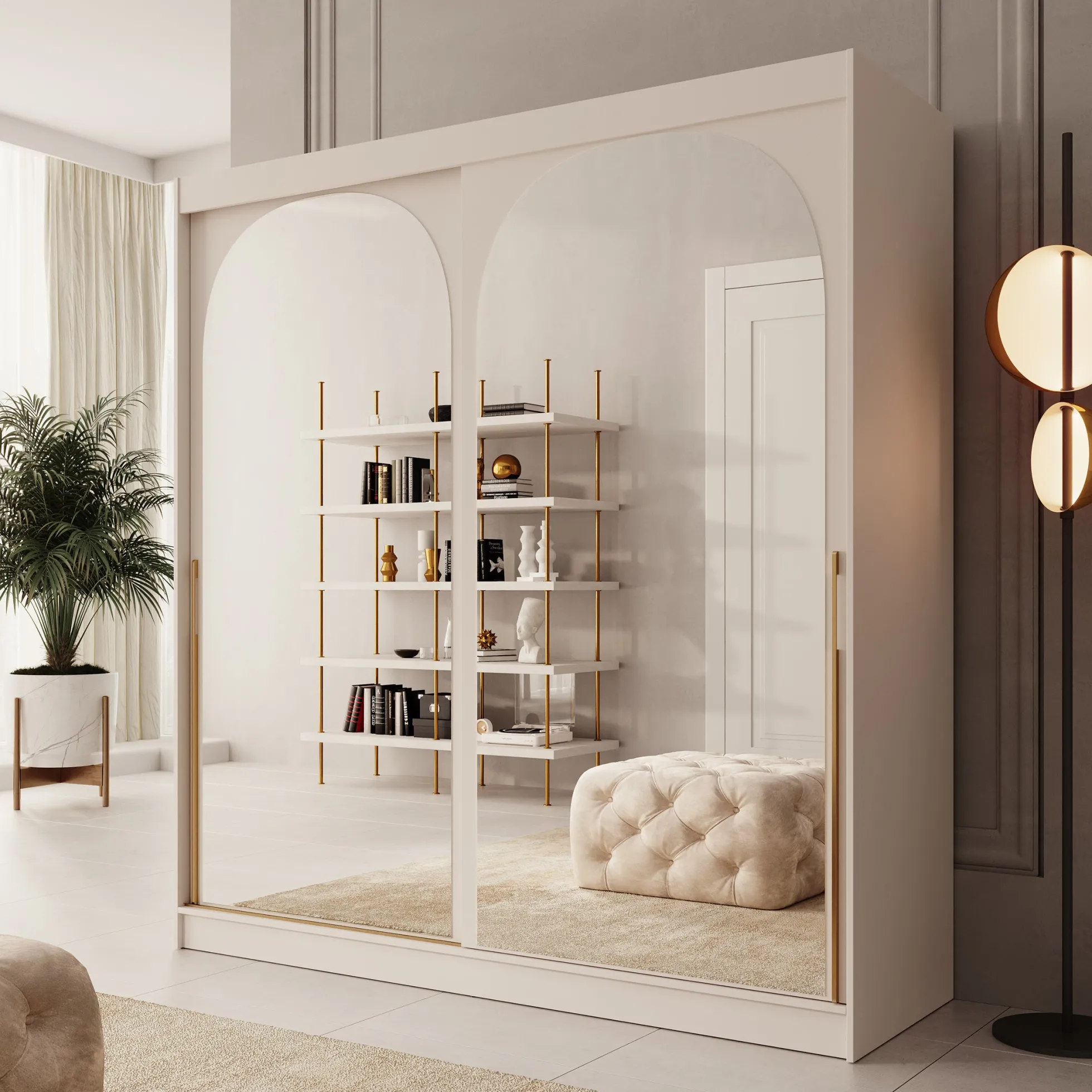 Moniq - Kledingkast met schuifdeuren - Beige - 200x65x215 cm
