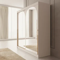 Moniq - Kledingkast met schuifdeuren - Beige - 200x65x215 cm