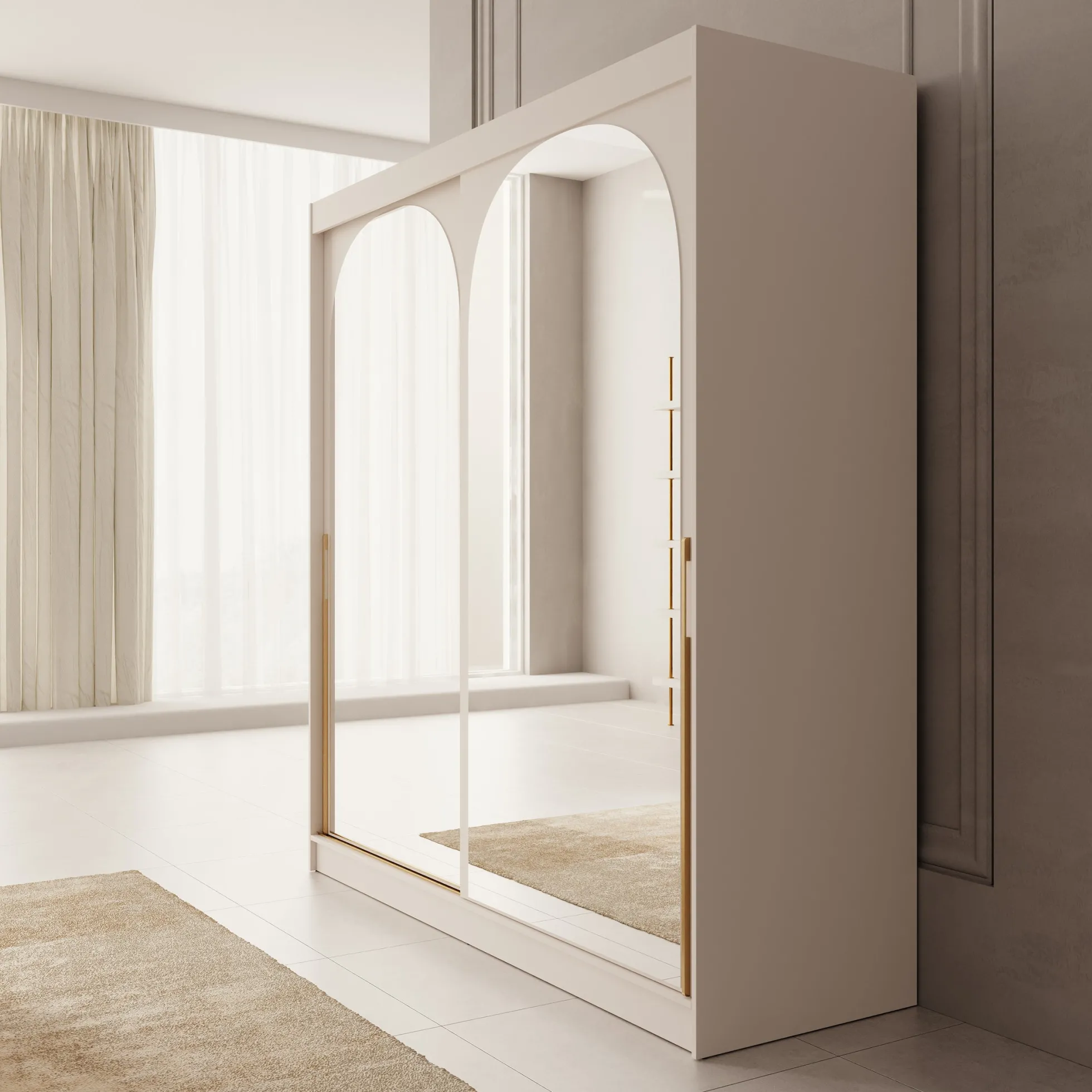 Moniq - Kledingkast met schuifdeuren - Beige - 200x65x215 cm