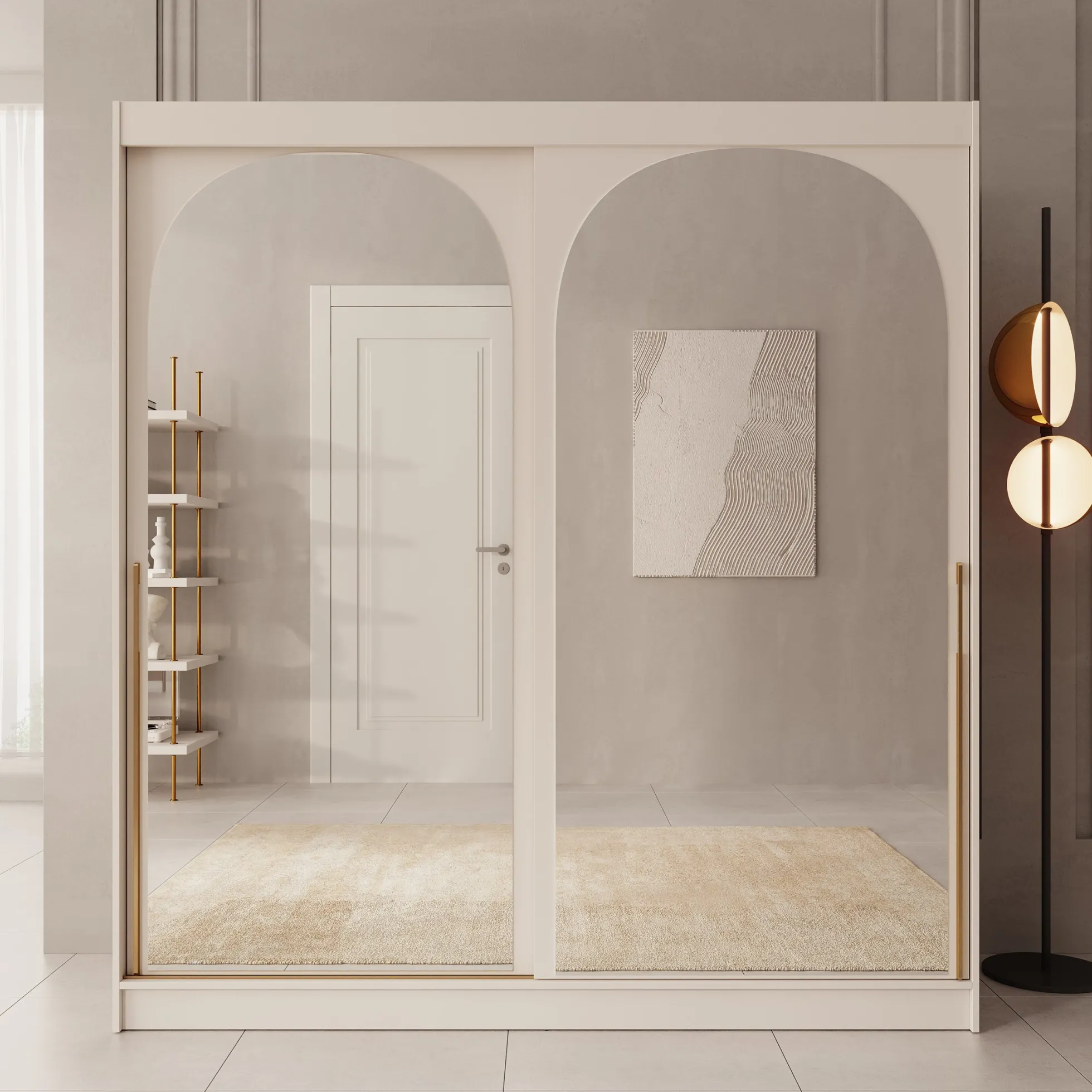 Moniq - Kledingkast met schuifdeuren - Beige - 200x65x215 cm