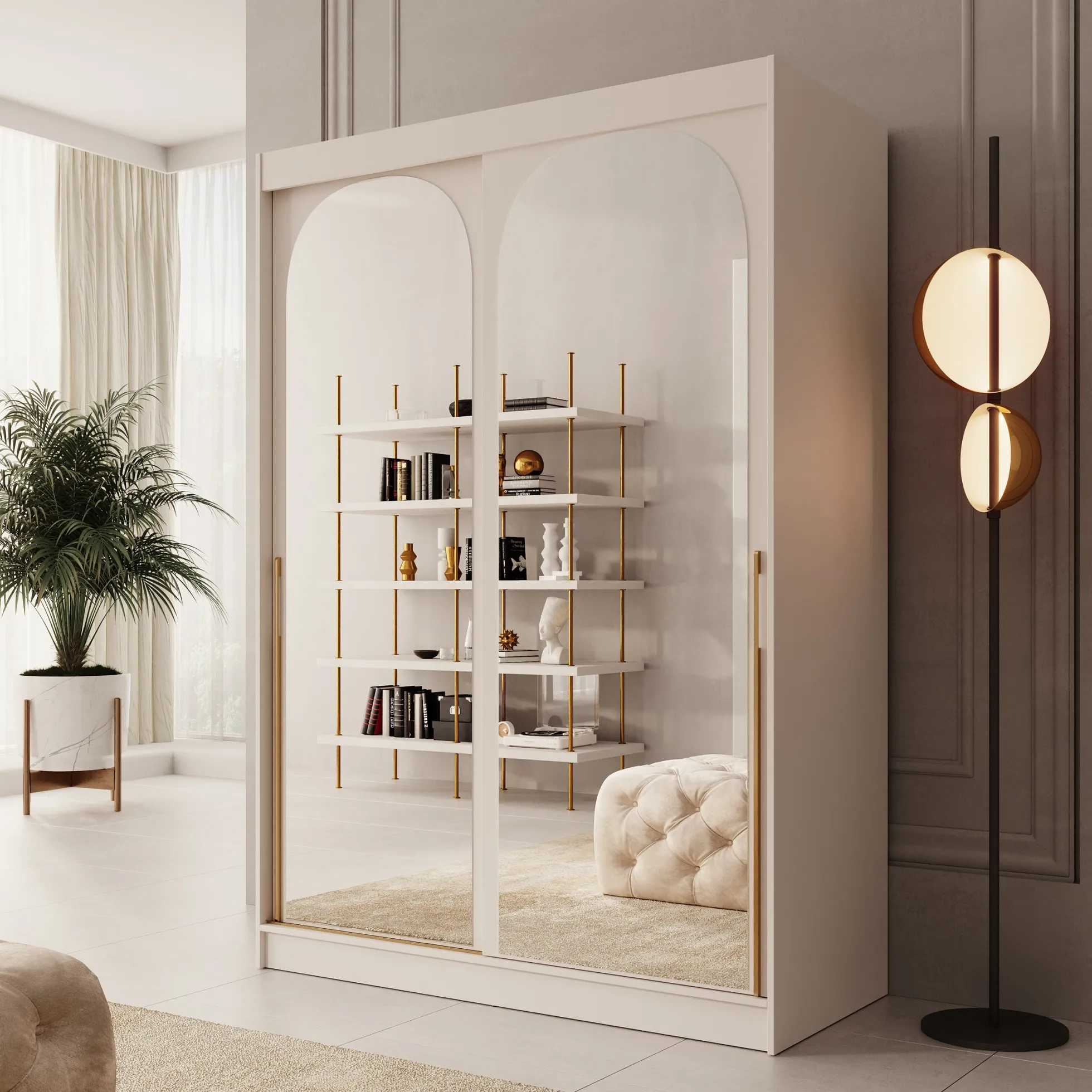 Moniq - Kledingkast met schuifdeuren - Beige - 150x65x215 cm