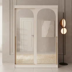 Moniq - Kledingkast met schuifdeuren - Beige - 150x65x215 cm