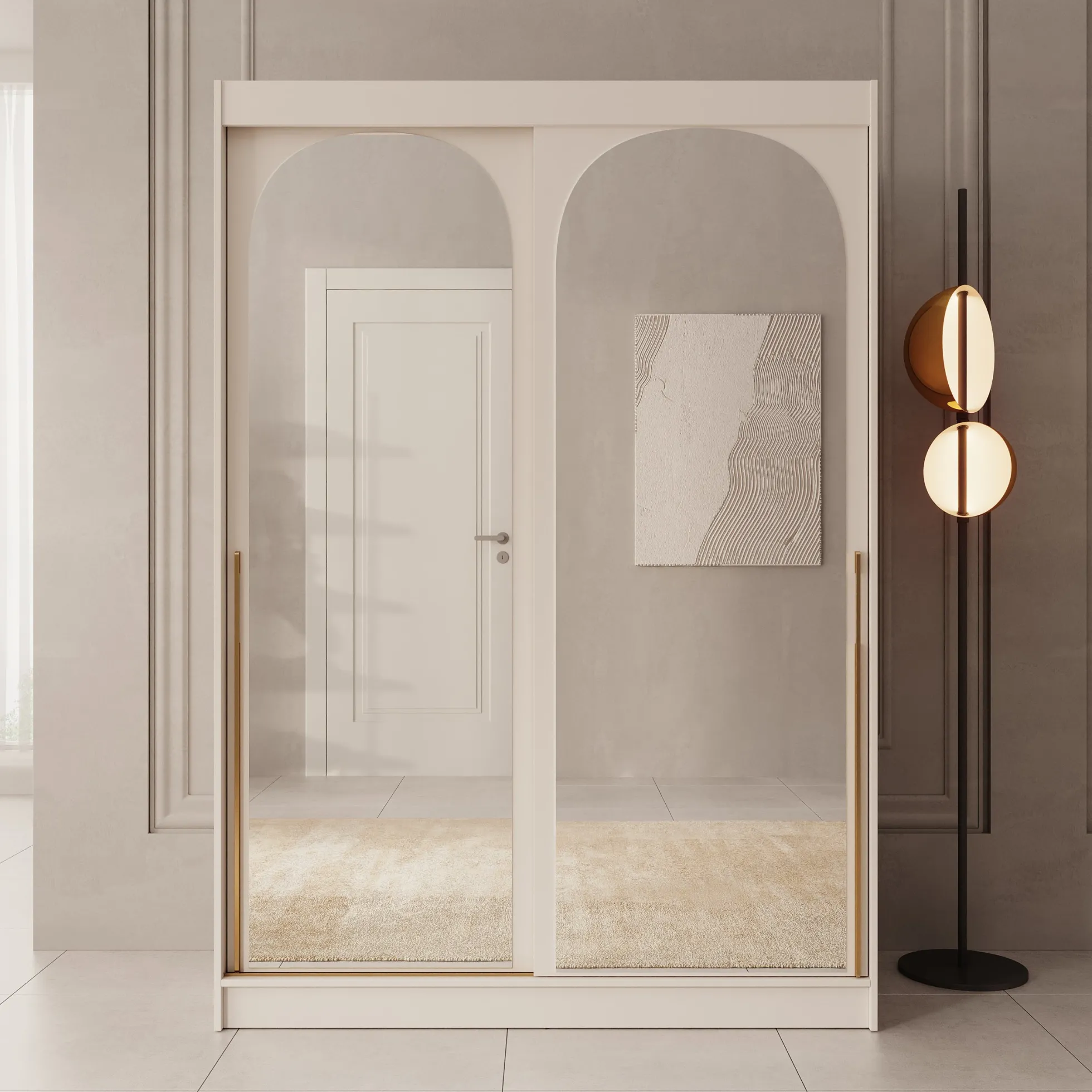 Moniq - Kledingkast met schuifdeuren - Beige - 150x65x215 cm