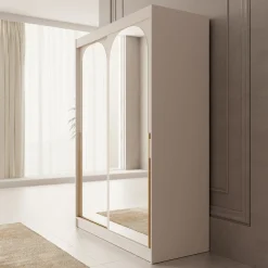 Moniq - Kledingkast met schuifdeuren - Beige - 150x65x215 cm