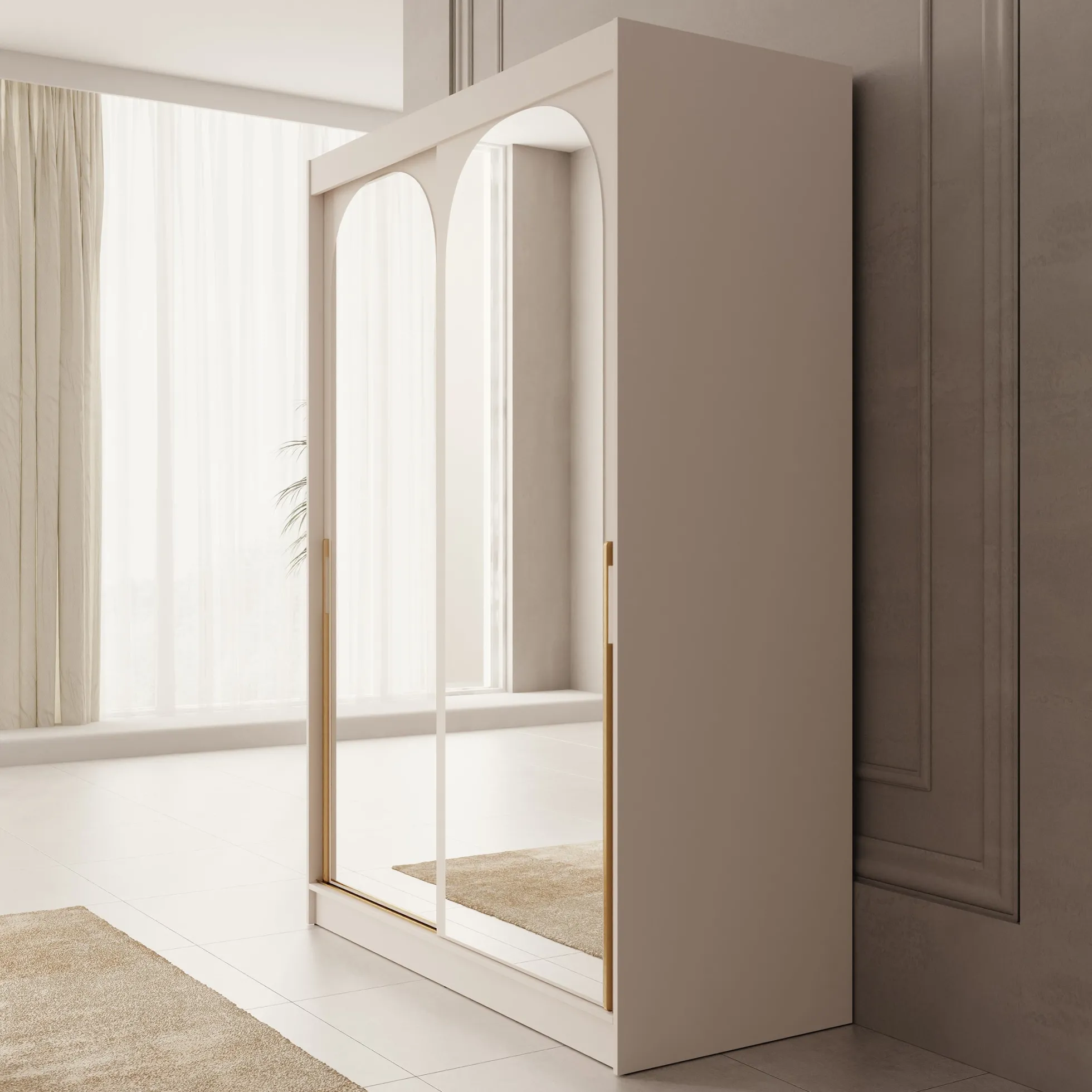Moniq - Kledingkast met schuifdeuren - Beige - 150x65x215 cm
