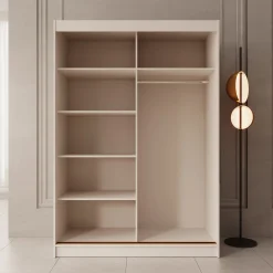 Moniq - Kledingkast met schuifdeuren - Beige - 150x65x215 cm