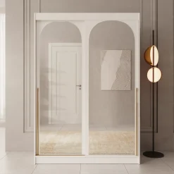 Moniq - Kledingkast met schuifdeuren - Wit - 150x65x215 cm
