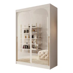 Moniq - Kledingkast met schuifdeuren - Wit - 150x65x215 cm