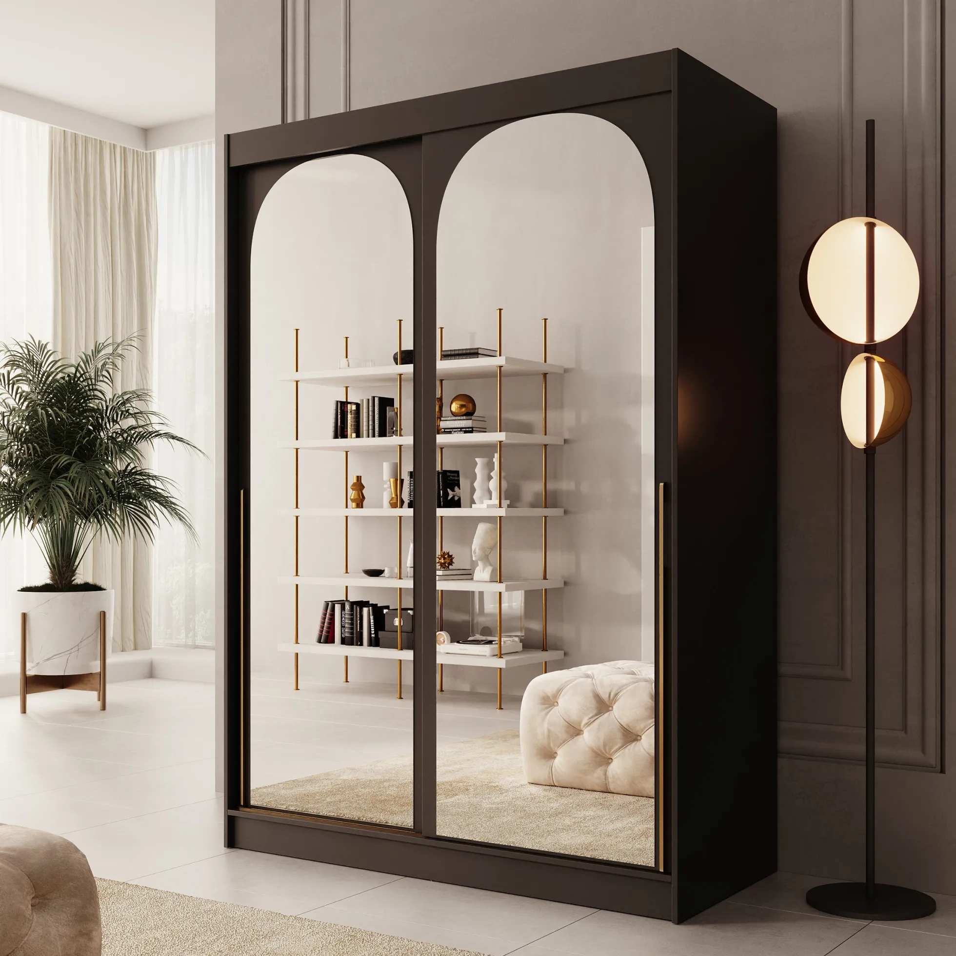 Moniq - Kledingkast met schuifdeuren - Zwart - 150x65x215 cm