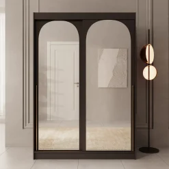 Moniq - Kledingkast met schuifdeuren - Zwart - 150x65x215 cm