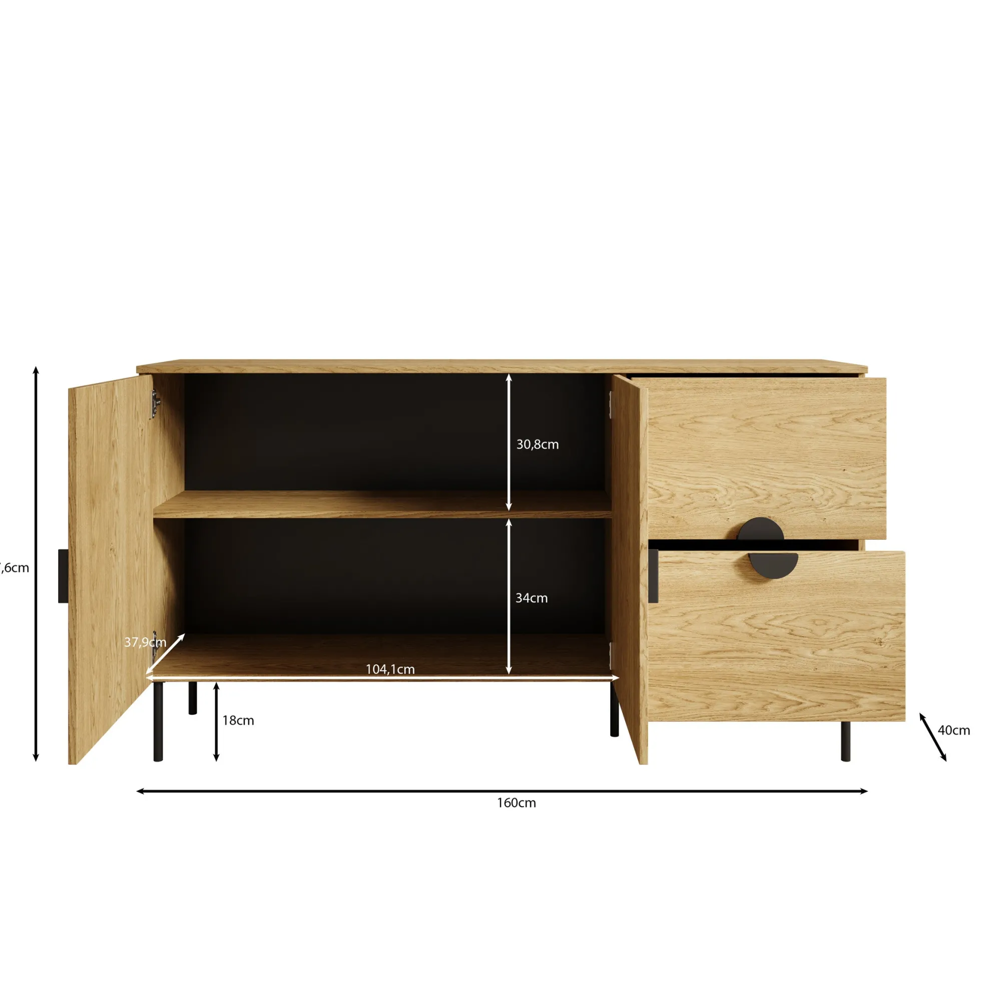 Monor - Dressoir - Zwart - 160x40x88 cm - 160x40x88 c,