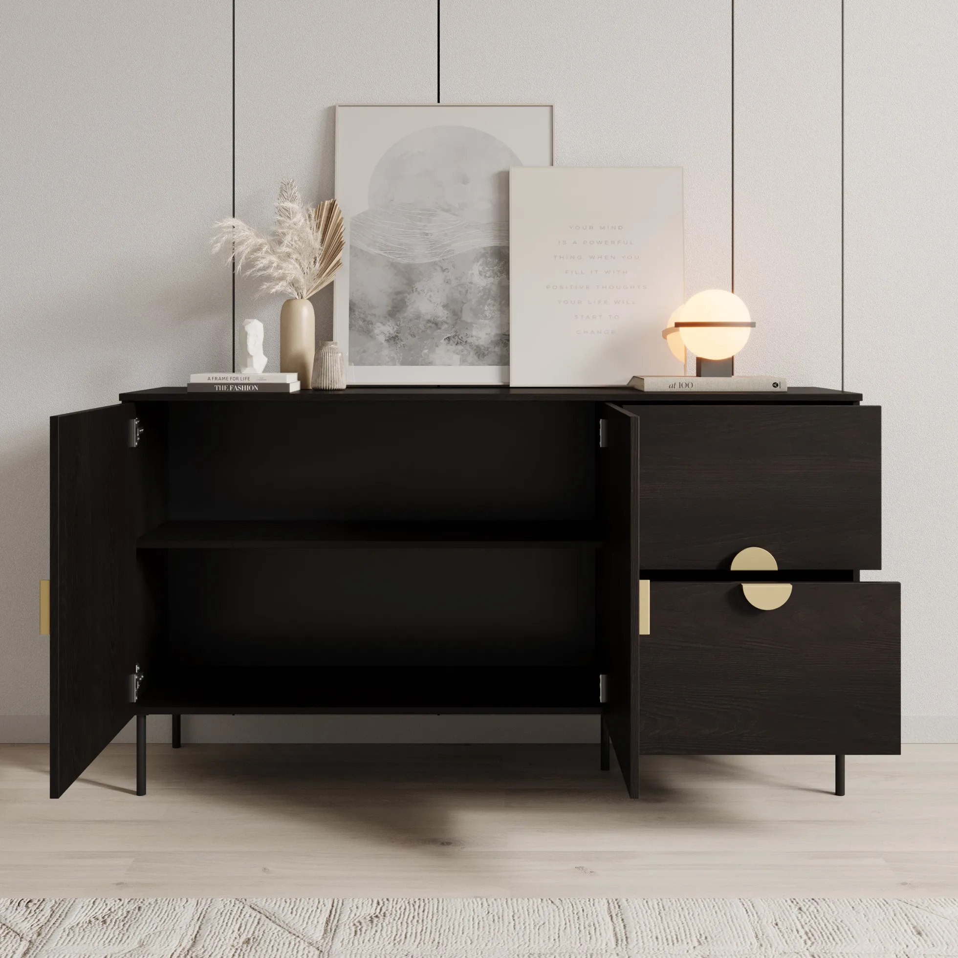 Monor - Dressoir - Zwart - 160x40x88 cm - 160x40x88 c,