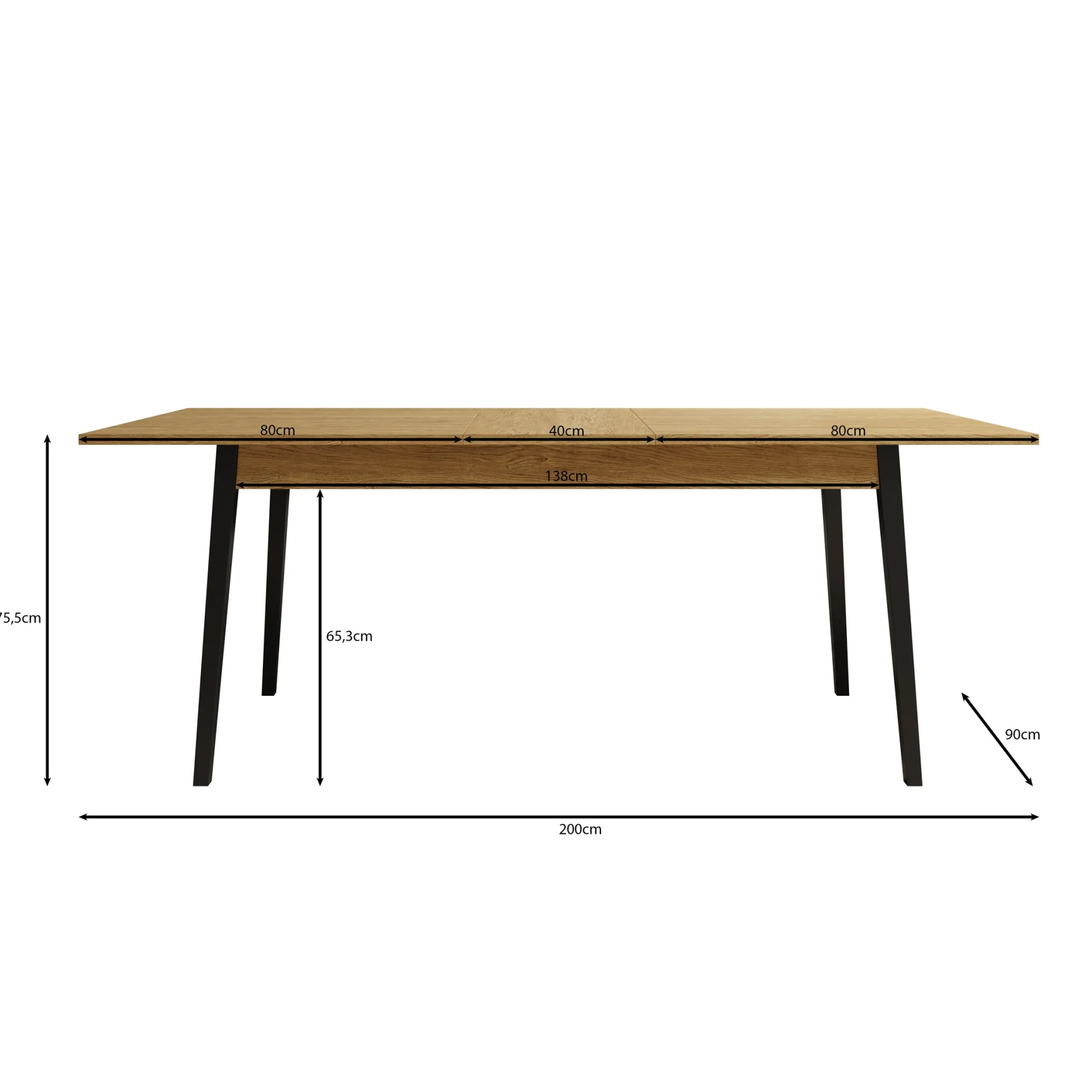 Monor - Eetkamertafel - Zwart - 200x90x76 cm